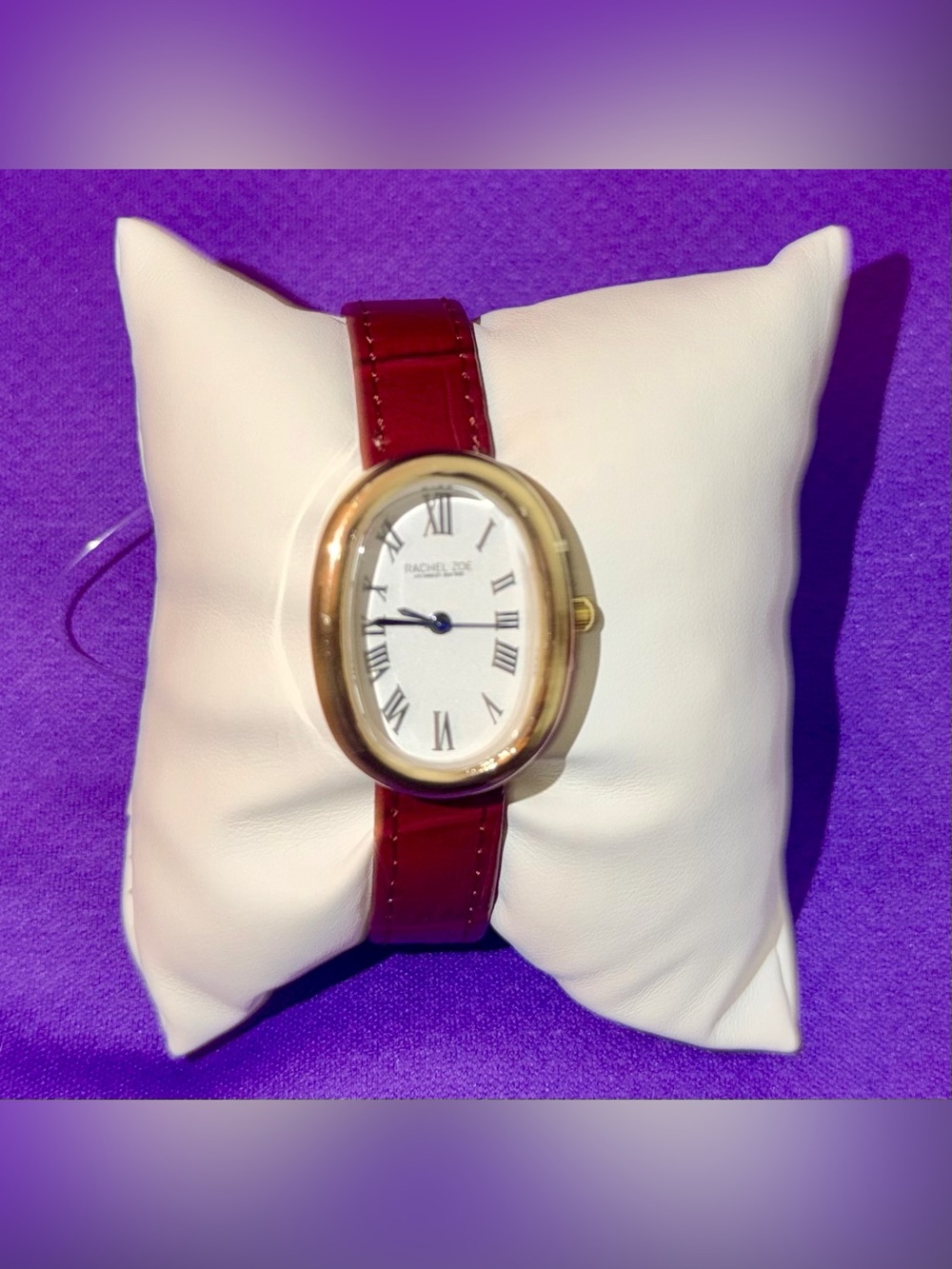 Rachel Zoe Gold Oval Watch with Red Leather Strap